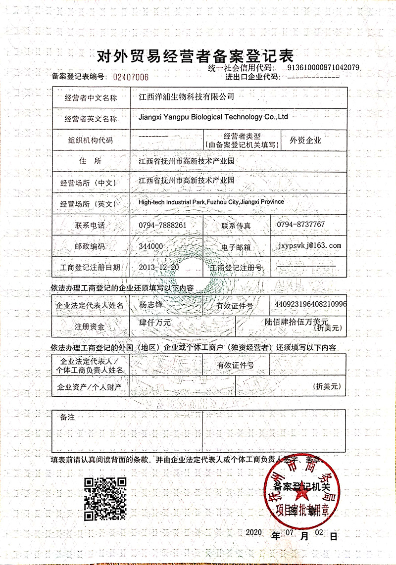 Record registration form of foreign trade operators
