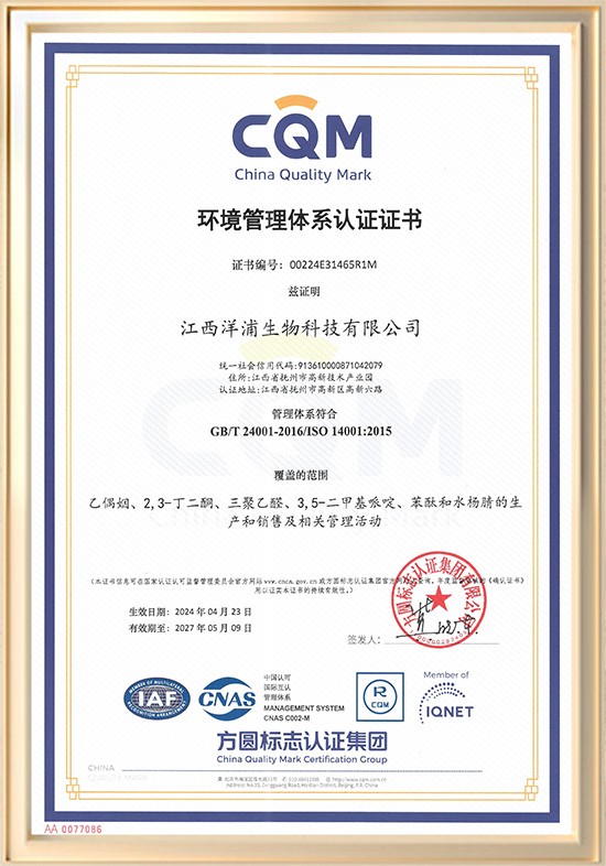 Environmental Management System Certification Certificate